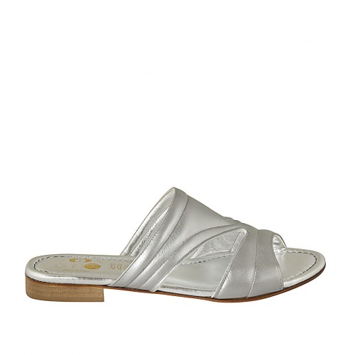 Sabot aperto da donna in pelle argento tacco 2 - Misure disponibili: 42, 43, 44, 46