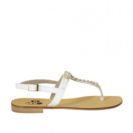 Sandalo infradito da donna con pietre in pelle bianca tacco 2 - Misure disponibili: 42, 43, 44, 45, 46