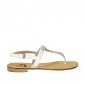 Woman's flip-flop sandal in white leather with rhinestones heel 2