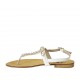 Woman's flip-flop sandal in white leather with rhinestones heel 2 - Available sizes:  45, 46