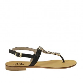 Sandalo infradito da donna con pietre in pelle nera tacco 2 - Misure disponibili: 42, 44