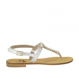 Sandalo infradito da donna con pietre in pelle argento tacco 2 - Misure disponibili: 42, 43, 44, 45, 46