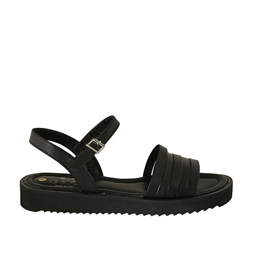 Sandale pour femmes en cuir noir avec courroie et talon compensé 3 - Pointures disponibles:  46