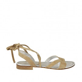 Sandalo da donna con laccio in camoscio beige sabbia tacco 2 - Misure disponibili: 44