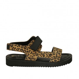 Sandalo da donna con elastico e velcro in camoscio maculato zeppa 3 - Misure disponibili: 42, 43, 44, 45, 46