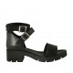 Scarpa aperta da donna con cerniera e fibbie in pelle nera tacco 5 - Misure disponibili: 42, 43, 45