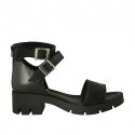 Woman's open shoe with zipper and buckles in black leather heel 5