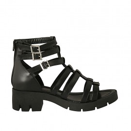 Scarpa aperta da donna con cerniera e cinturini in pelle nera tacco 5 - Misure disponibili: 42, 43, 44