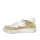 Chaussure sportif à lacets pour femmes en cuir blanc et cuir lamé or talon compensé 4 - Pointures disponibles:  42, 43, 44, 45