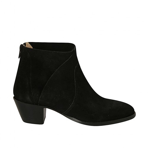 Botines para mujer con cremallera en gamuza negra tacon 5 - Tallas disponibles:  33, 43