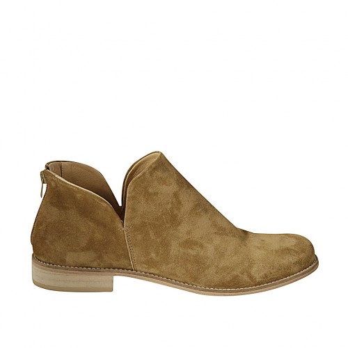 Woman's ankle boot with zipper in ocher suede heel 5 - Available sizes:  43, 44, 45, 46