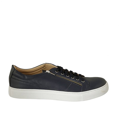 Chaussure à lacets pour hommes avec semelle amovible en cuir bleu  - Pointures disponibles:  47, 48, 49