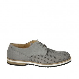 Scarpa derby da uomo stringata in camoscio e camoscio forato grigio - Misure disponibili: 47, 48, 49, 50
