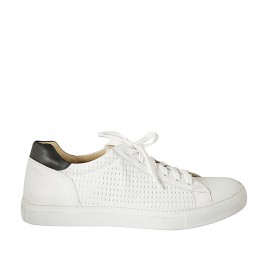 Scarpa stringata da uomo con plantare estraibile in pelle e pelle intrecciata bianca e nera - Misure disponibili: 47, 48, 49, 50