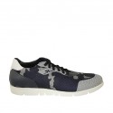 Scarpa casual stringata da uomo con plantare estraibile in pelle bianca e blu e tessuto blu e grigio