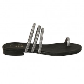 Sabot infradito con borchie da donna in pelle grigia tacco 1 - Misure disponibili: 33, 42, 43, 45
