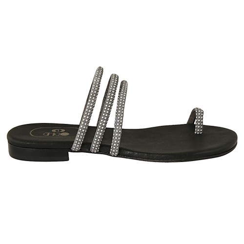 Mules entredoigt avec goujons pour femmes en cuir gris talon 1 - Pointures disponibles:  33, 42, 43, 45