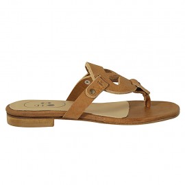 Mule entredoigt pour femmes en cuir brun clair talon 1 - Pointures disponibles:  33, 42, 43, 44, 45