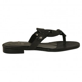 Sabot a infradito da donna in pelle di colore nero tacco 1 - Misure disponibili: 34, 42, 43, 44, 45