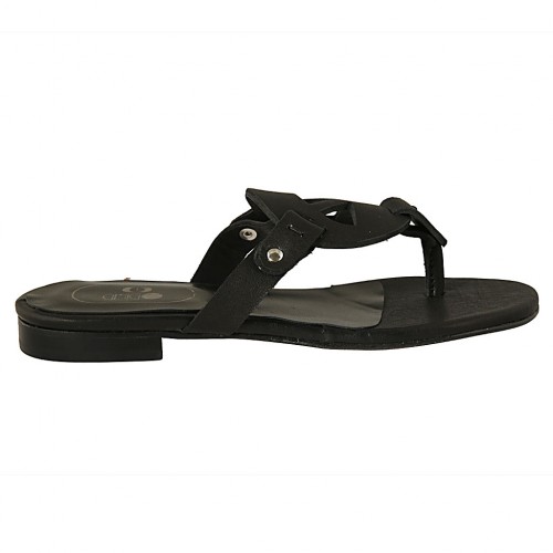 Sabot a infradito da donna in pelle di colore nero tacco 1 - Misure disponibili: 34, 42, 43, 44, 45