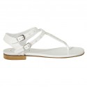 Woman's thong sandal with straps and pearls in white leather heel 1