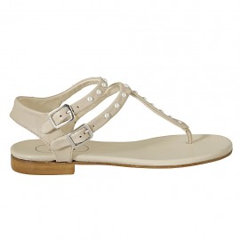 Sandalo infradito da donna con cinturini e perle in pelle beige tacco 1 - Misure disponibili: 33, 34, 42, 43, 44, 45
