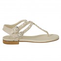 Woman's thong sandal with straps and pearls in beige leather heel 1