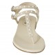 Sandalo infradito da donna con cinturini e perle in pelle beige tacco 1 - Misure disponibili: 33, 34, 42, 43, 44, 45