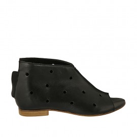 Chaussure ouverte pour femmes en cuir perforé noir avec fermeture éclair talon 1 - Pointures disponibles:  33, 42, 43, 44