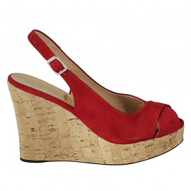 Sandale pour femmes en daim rouge talon compensé 10 - Pointures disponibles:  31, 33, 34, 42, 43, 44
