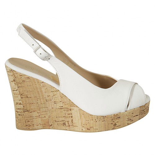 Sandale pour femmes en cuir blanc talon compensé 10 - Pointures disponibles:  31, 32, 33, 34, 42, 44, 45