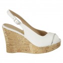 Sandale pour femmes en cuir blanc talon compensé 10