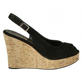Sandale pour femmes en daim noir talon compensé 10 - Pointures disponibles:  33, 34, 42, 43, 45