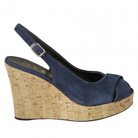 Sandale pour femmes en daim bleu talon compensé 10 - Pointures disponibles:  31, 32, 33, 34, 42, 43, 44, 45