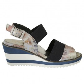 Sandalo da donna con elastici in camoscio stampato multicolore zeppa 6 - Misure disponibili: 31, 42, 43, 44, 45