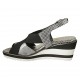 Sandalia para mujer en piel imprimida negra y laminada plateada con elastico cuña 6 - Tallas disponibles:  31, 32, 34, 42, 43, 45