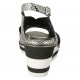 Sandalia para mujer en piel imprimida negra y laminada plateada con elastico cuña 6 - Tallas disponibles:  31, 32, 34, 42, 43, 45