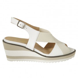 Sandale pour femmes en cuir blanc avec elastique talon compensé 6 - Pointures disponibles:  31, 42, 44, 45