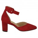 Offener Damenschuh mit Riem aus rotem Wildleder Absatz 6