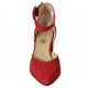 Zapato abierto para mujer con cinturon en gamuza roja tacon 6 - Tallas disponibles:  33, 34, 43, 45