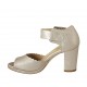 Chaussure ouverte pour femmes avec boucle et plateforme en cuir lamé champagne talon 7 - Pointures disponibles:  31, 33, 34, 43, 45