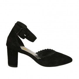 Scarpa aperta da donna con cinturino in camoscio nero tacco 6 - Misure disponibili: 32, 33, 34, 42, 43, 44, 45