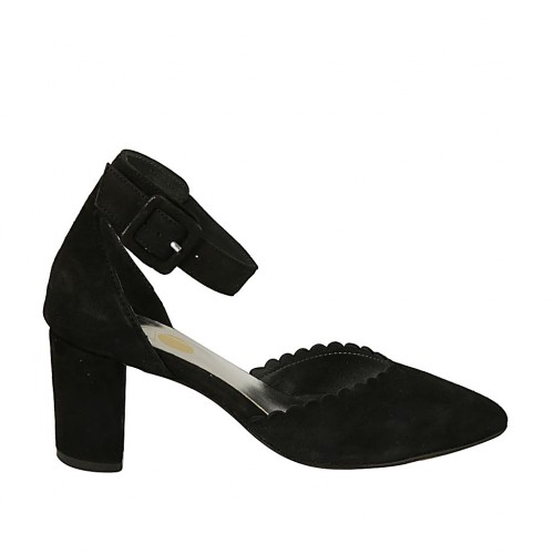 Scarpa aperta da donna con cinturino in camoscio nero tacco 6 - Misure disponibili: 32, 33, 34, 42, 43, 44, 45