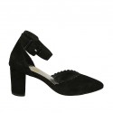 Offener Damenschuh mit Riem aus schwarzem Wildleder Absatz 6