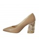 Zapato de salon puntiagudo para mujer en piel beis y gamuza bordada tacon 8 - Tallas disponibles:  33, 34, 44