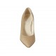 Zapato de salon puntiagudo para mujer en piel beis y gamuza bordada tacon 8 - Tallas disponibles:  33, 34, 44