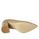 Zapato de salon puntiagudo para mujer en piel beis y gamuza bordada tacon 8 - Tallas disponibles:  33, 34, 44