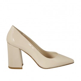 Zapato de salon puntiagudo en charol color desnudo tacon 8 - Tallas disponibles:  32, 34, 43