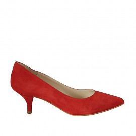 Zapato de salon puntiagudo para mujer en gamuza roja tacon 5 - Tallas disponibles:  33, 34, 43, 44