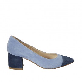 Zapato de salon para mujer en gamuza azul y azul claro tacon 5 - Tallas disponibles:  33, 34, 42, 43, 45